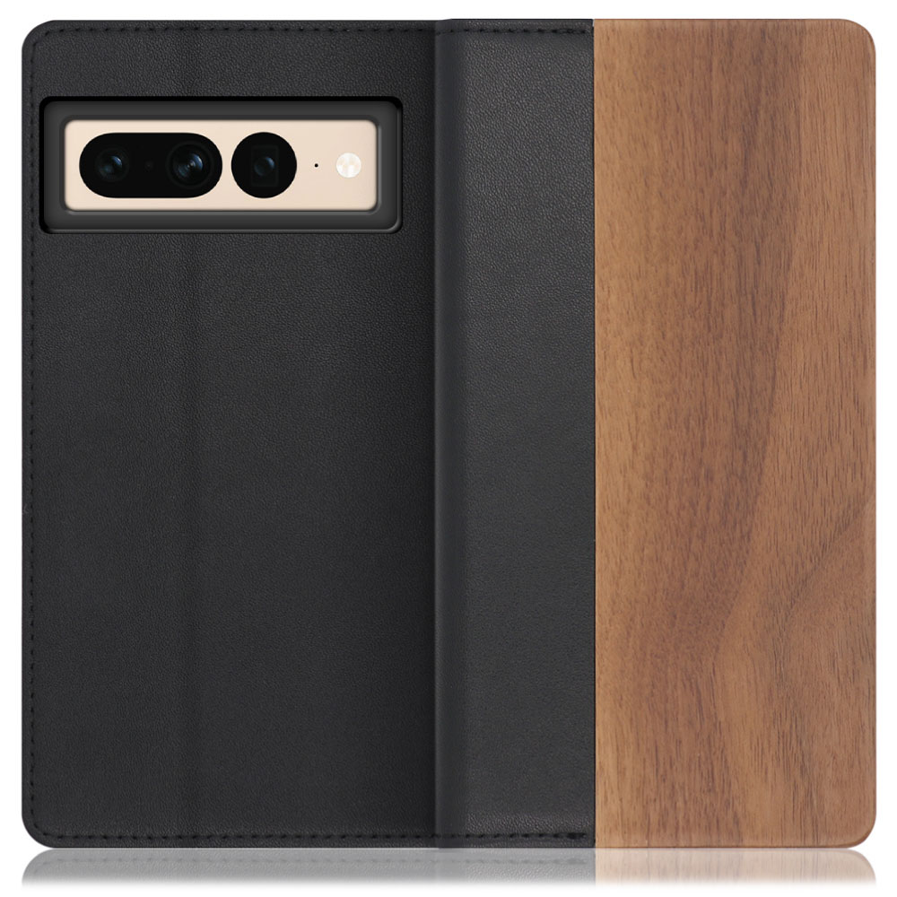 LOOF Nature Series Google Pixel 7 Pro 用 [胡桃] 天然木 本革 手帳型ケース カード収納付き ベルトなし
