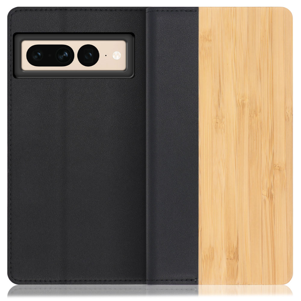 LOOF Nature Series Google Pixel 7 Pro 用 [竹] 天然木 本革 手帳型ケース カード収納付き ベルトなし