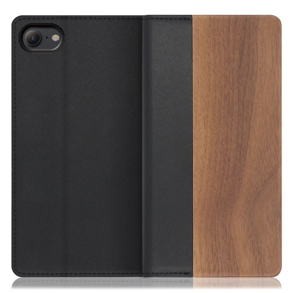LOOF NATURE iPhone 7 / 8 / SE(第2/3世代) 用 [胡桃] 天然木 本革 手帳型ケース カード収納付き ベルトなし