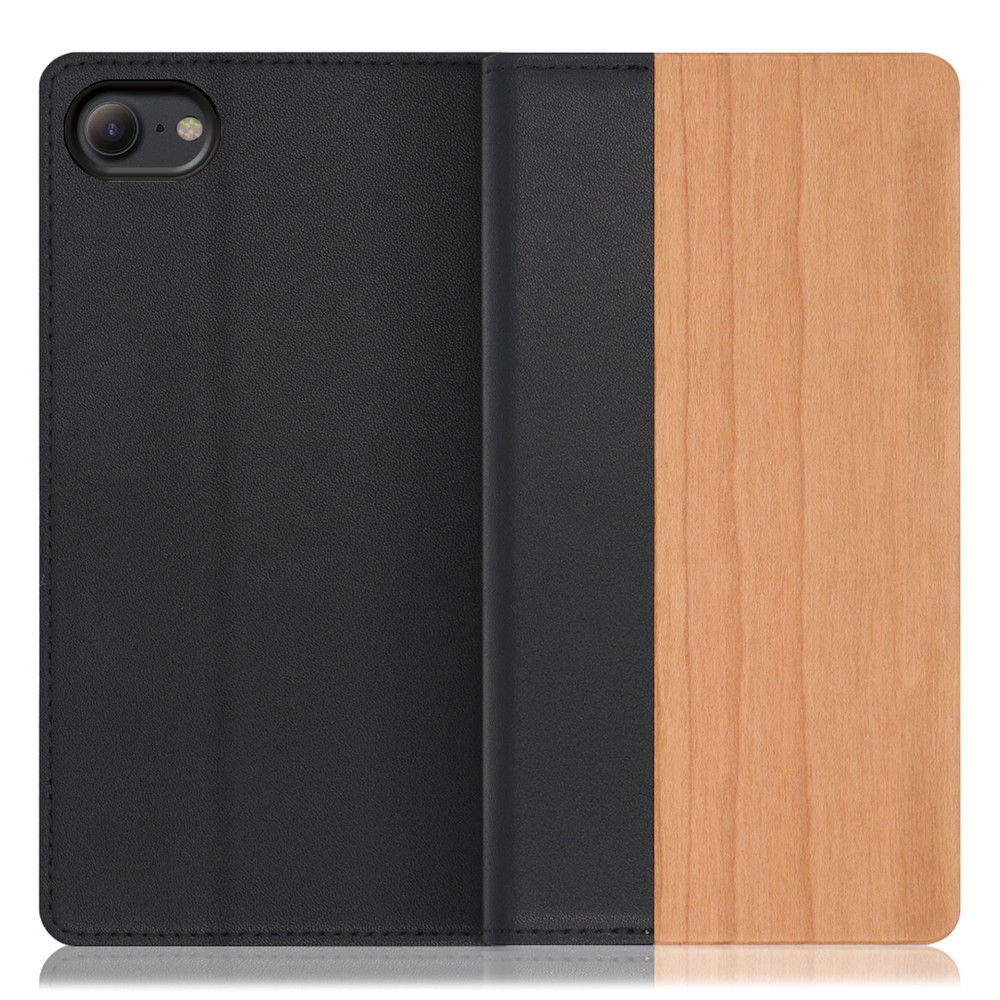 LOOF NATURE iPhone 7 / 8 / SE(第2/3世代) 用 [桜] 天然木 本革 手帳型ケース カード収納付き ベルトなし