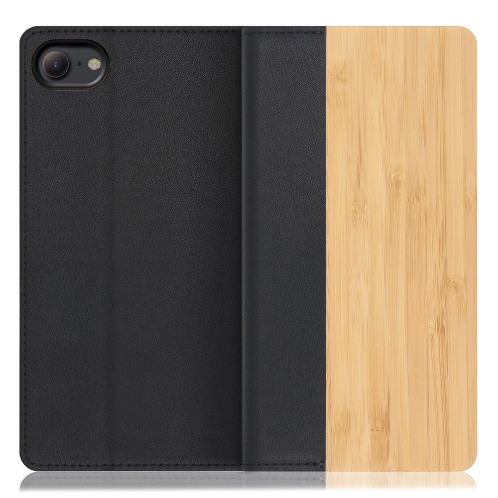 LOOF NATURE iPhone 7 / 8 / SE(第2/3世代) 用 [竹] 天然木 本革 手帳型ケース カード収納付き ベルトなし