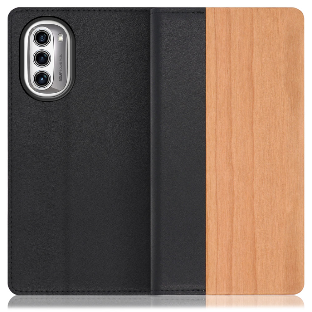 LOOF NATURE motorola moto g52j 5G 用 [桜] 天然木 本革 手帳型ケース カード収納付き ベルトなし