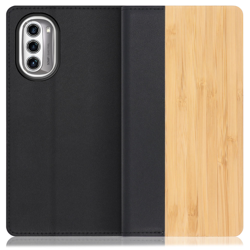 LOOF NATURE motorola moto g52j 5G 用 [竹] 天然木 本革 手帳型ケース カード収納付き ベルトなし