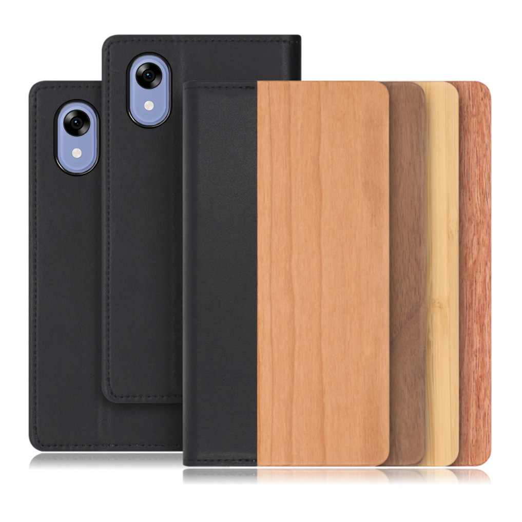 [ LOOF NATURE ] かんたんスマホ5  スマホケース ケース カバー 手帳型ケース カード収納 マグネット付き 天然木 本革 ベルトなし [ かんたんスマホ5 ]