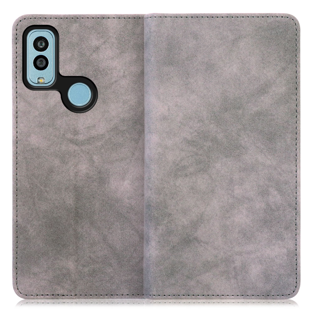 [ LOOF VINTAGE ] Android One S10 / S10-KC androidones10 androidone スマホケース ケース カバー 手帳型ケース カード収納 マグネット付き ベルトなし [ Android One S10 / グレー ]