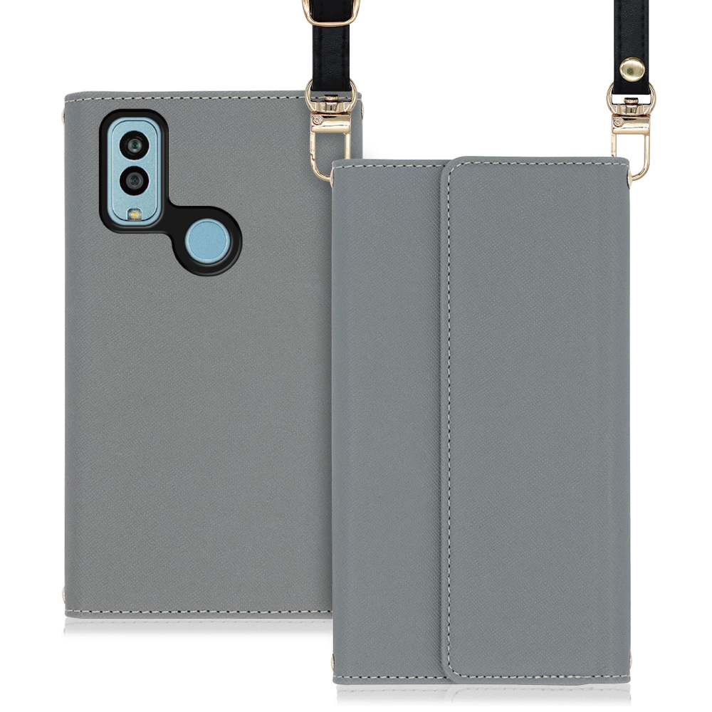 LOOF Strap Android One S9 / DIGNO SANGA edition / S9-KC / KC-S304 用 [グレー] 両手が使える ネックストラップ ショルダー ロングストラップ付きケース カード収納 幅広ポケット