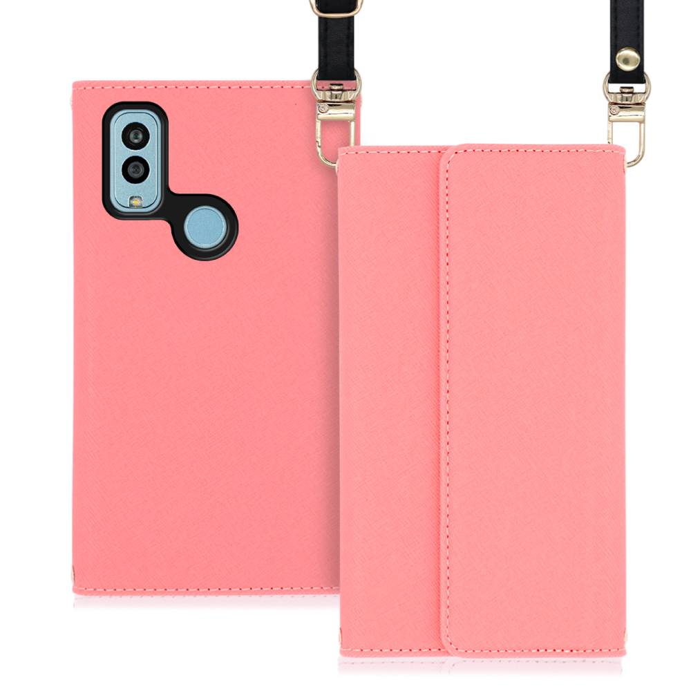 LOOF Strap Android One S9 / DIGNO SANGA edition / S9-KC / KC-S304 用 [ピンク] 両手が使える ネックストラップ ショルダー ロングストラップ付きケース カード収納 幅広ポケット