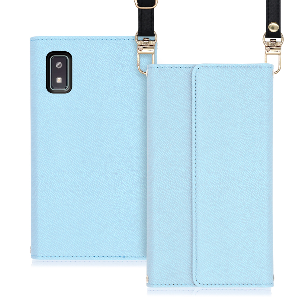 LOOF Strap Series AQUOS wish2 / wish 用 [ブルー] 両手が使える ネックストラップ ショルダー ロングストラップ付きケース カード収納 幅広ポケット