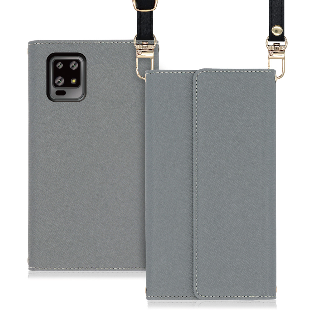 LOOF Strap Series AQUOS zero6 SHG04 用 [グレー] 両手が使える ネックストラップ ショルダー ロングストラップ付きケース カード収納 幅広ポケット