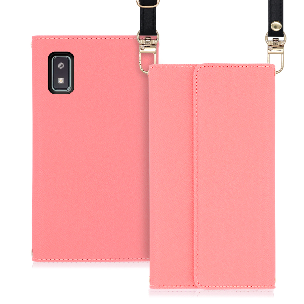 LOOF Strap Series AQUOS wish2 / wish 用 [ピンク] 両手が使える ネックストラップ ショルダー ロングストラップ付きケース カード収納 幅広ポケット