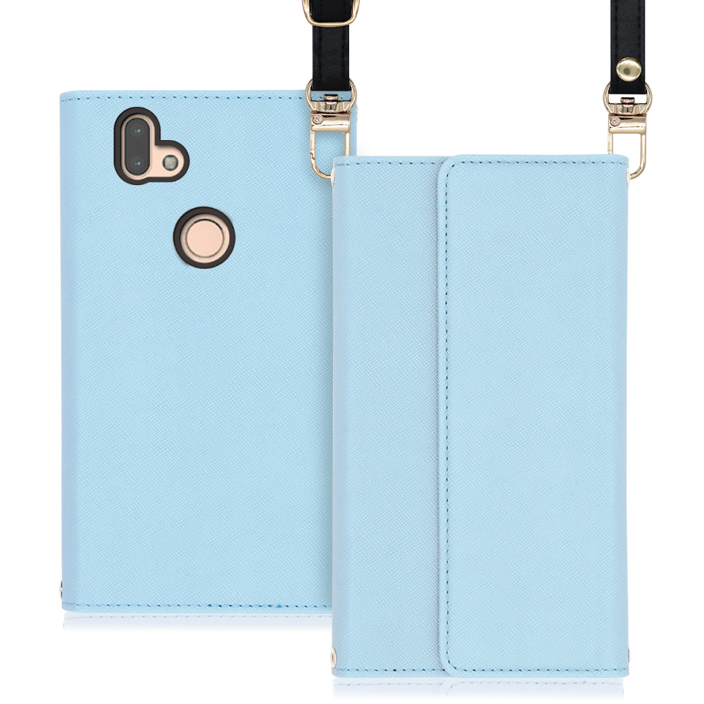 LOOF Strap FUJITSU arrows RX / M05 用 [ブルー] 両手が使える ネックストラップ ショルダー ロングストラップ付きケース カード収納 幅広ポケット