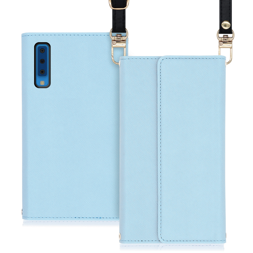 LOOF Strap Galaxy A7 / SM-A750C 用 [ブルー] 両手が使える ネックストラップ ショルダー ロングストラップ付きケース カード収納 幅広ポケット
