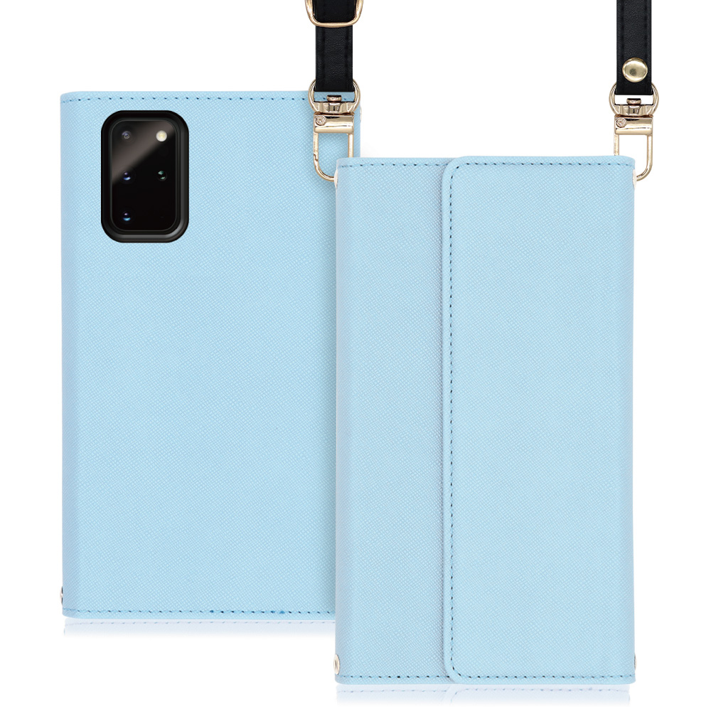 LOOF Strap Galaxy S20+ 5G / SC-52A / SCG02 用 [ブルー] 両手が使える ネックストラップ ショルダー ロングストラップ付きケース カード収納 幅広ポケット