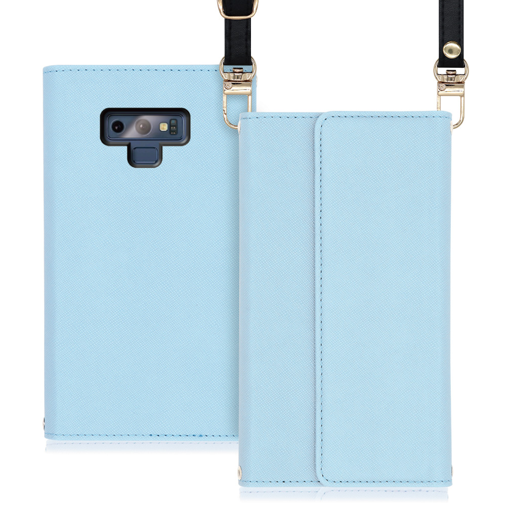 LOOF Strap Galaxy Note9 / SC-01L / SCV40 用 [ブルー] 両手が使える ネックストラップ ショルダー ロングストラップ付きケース カード収納 幅広ポケット