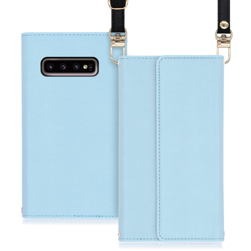 LOOF Strap Galaxy S10 / SC-03L / SCV41 用 [ブルー] 両手が使える ネックストラップ ショルダー ロングストラップ付きケース カード収納 幅広ポケット