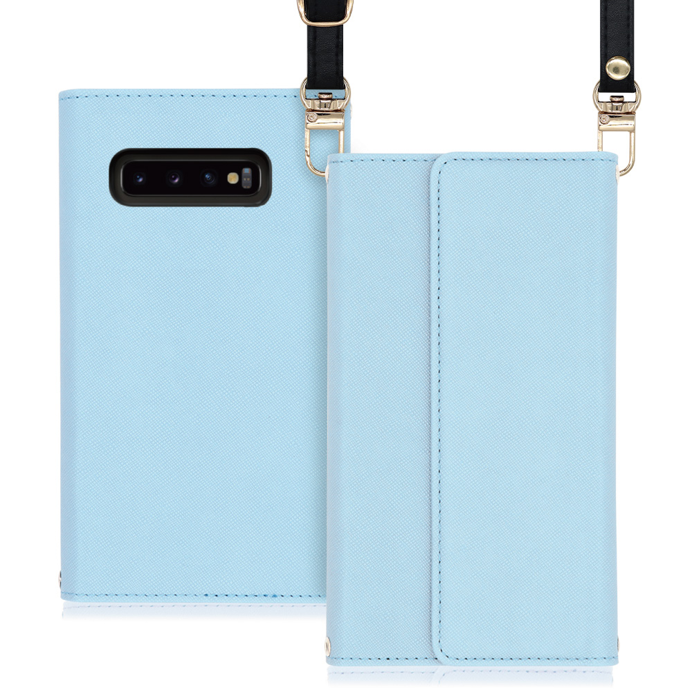 LOOF Strap Galaxy S10+ / SC-04L / SCV42 用 [ブルー] 両手が使える ネックストラップ ショルダー ロングストラップ付きケース カード収納 幅広ポケット