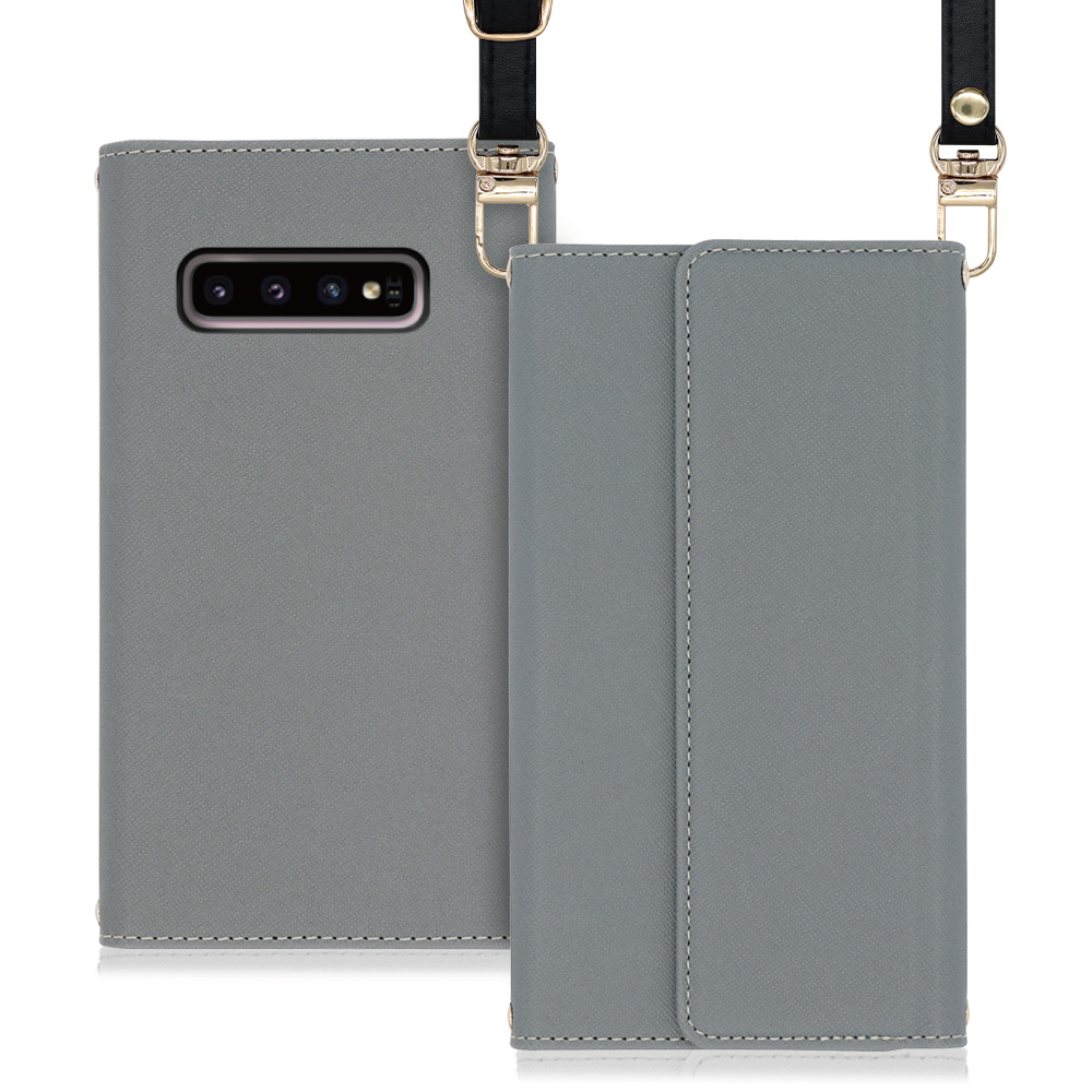 LOOF Strap Galaxy S10 / SC-03L / SCV41 用 [グレー] 両手が使える ネックストラップ ショルダー ロングストラップ付きケース カード収納 幅広ポケット