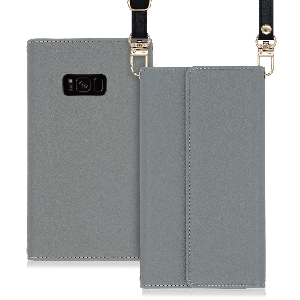 LOOF Strap Galaxy S8 / SC-02J / SCV36 用 [グレー] 両手が使える ネックストラップ ショルダー ロングストラップ付きケース カード収納 幅広ポケット