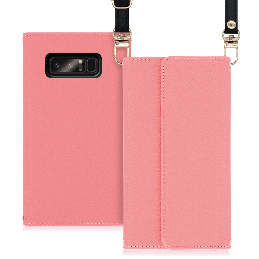 LOOF Strap Galaxy Note8 / SC-01K / SCV37 用 [ピンク] 両手が使える ネックストラップ ショルダー ロングストラップ付きケース カード収納 幅広ポケット