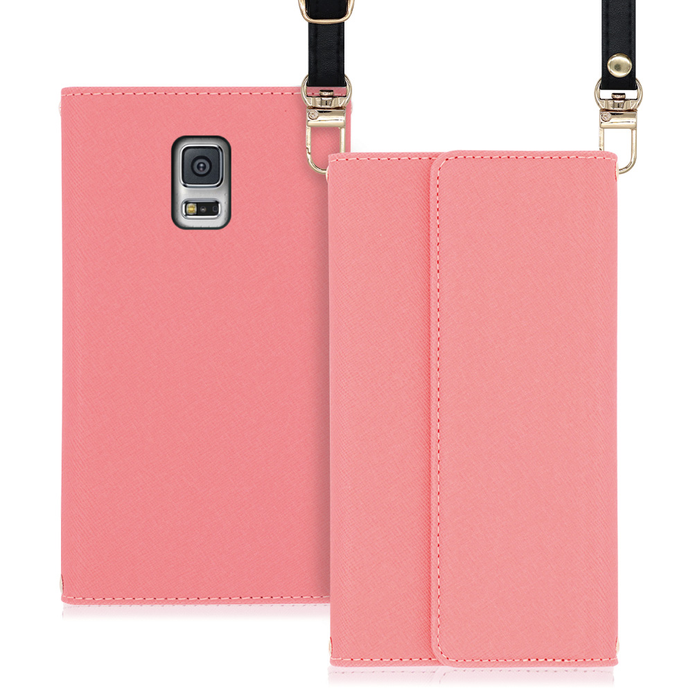 LOOF Strap Galaxy S5 / SC-04F 用 [ピンク] 両手が使える ネックストラップ ショルダー ロングストラップ付きケース カード収納 幅広ポケット