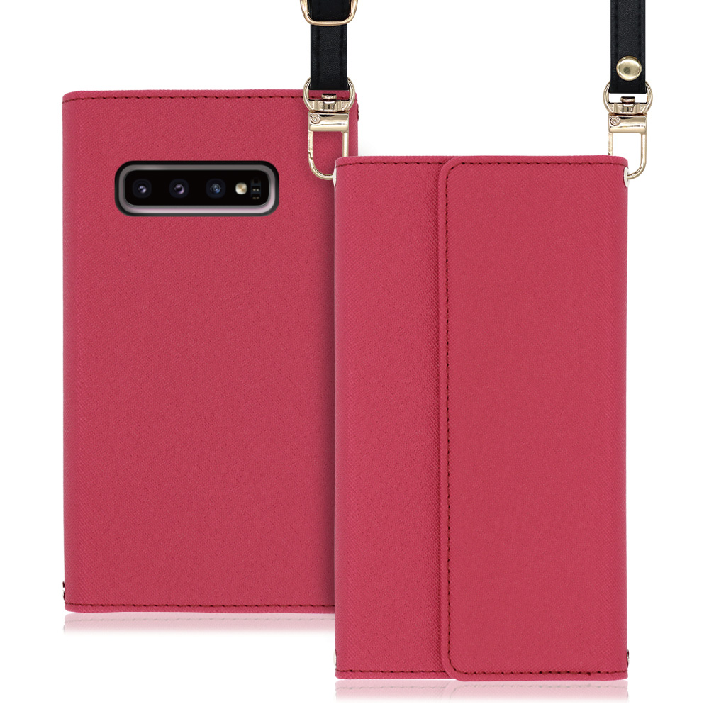 LOOF Strap Galaxy S10 / SC-03L / SCV41 用 [ダスティローズ] 両手が使える ネックストラップ ショルダー ロングストラップ付きケース カード収納 幅広ポケット