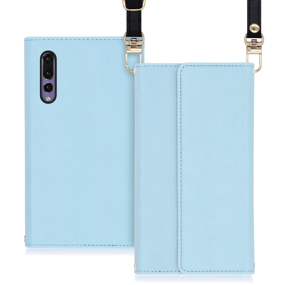 LOOF Strap HUAWEI P20 Pro 用 [ブルー] 両手が使える ネックストラップ ショルダー ロングストラップ付きケース カード収納 幅広ポケット