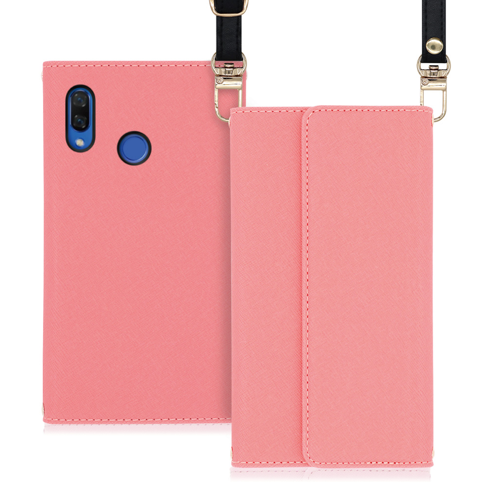 LOOF Strap HUAWEI nova 3 / PAR-LX9 用 [ピンク] 両手が使える ネックストラップ ショルダー ロングストラップ付きケース カード収納 幅広ポケット