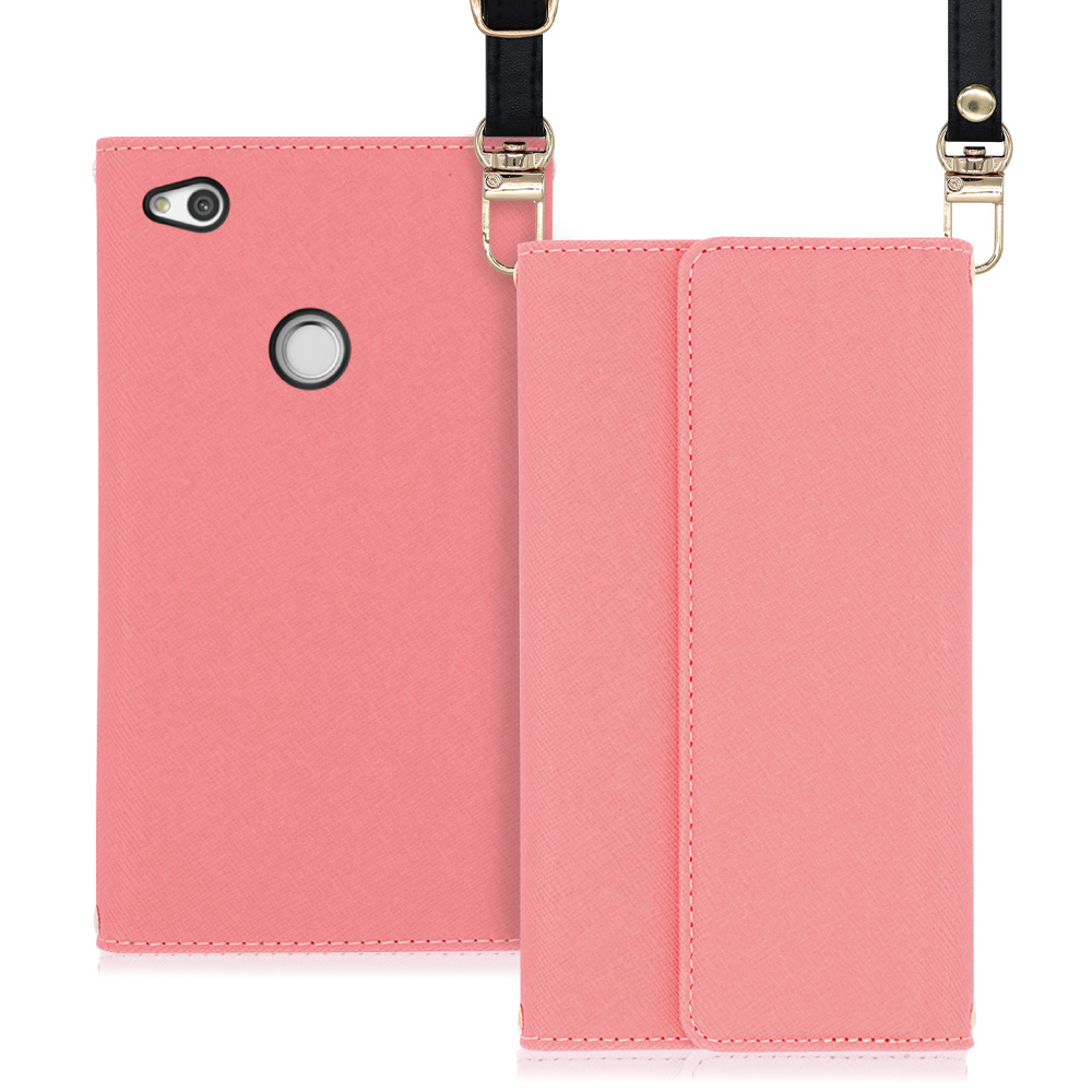 LOOF Strap HUAWEI nova lite / PRA-LX2 用 [ピンク] 両手が使える ネックストラップ ショルダー ロングストラップ付きケース カード収納 幅広ポケット