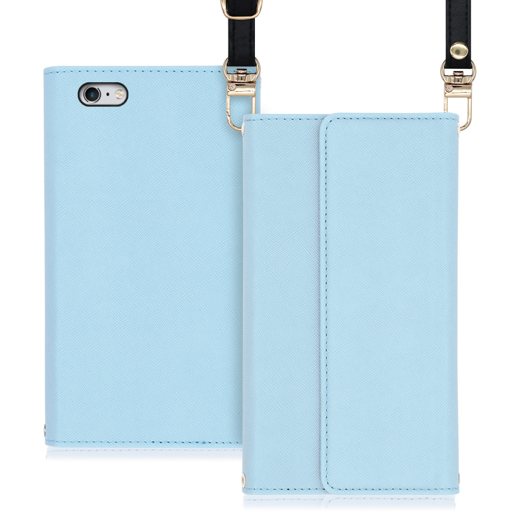 LOOF Strap iPhone 6 Plus / 6s Plus 用 [ブルー] 両手が使える ネックストラップ ショルダー ロングストラップ付きケース カード収納 幅広ポケット