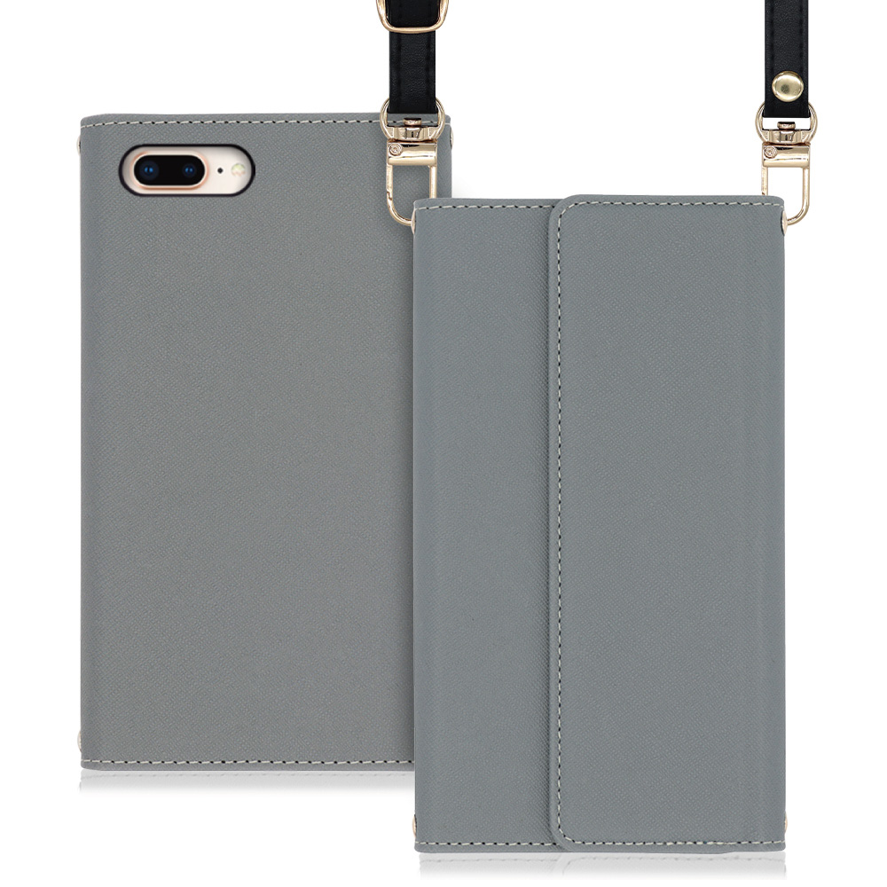 LOOF Strap iPhone 7 Plus / 8 Plus 用 [グレー] 両手が使える ネックストラップ ショルダー ロングストラップ付きケース カード収納 幅広ポケット