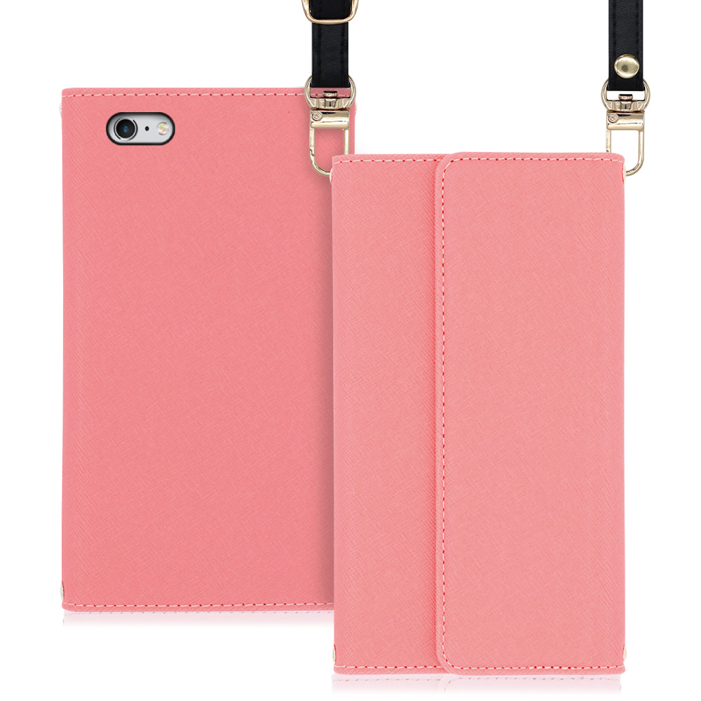 LOOF Strap iPhone 6 Plus / 6s Plus 用 [ピンク] 両手が使える ネックストラップ ショルダー ロングストラップ付きケース カード収納 幅広ポケット