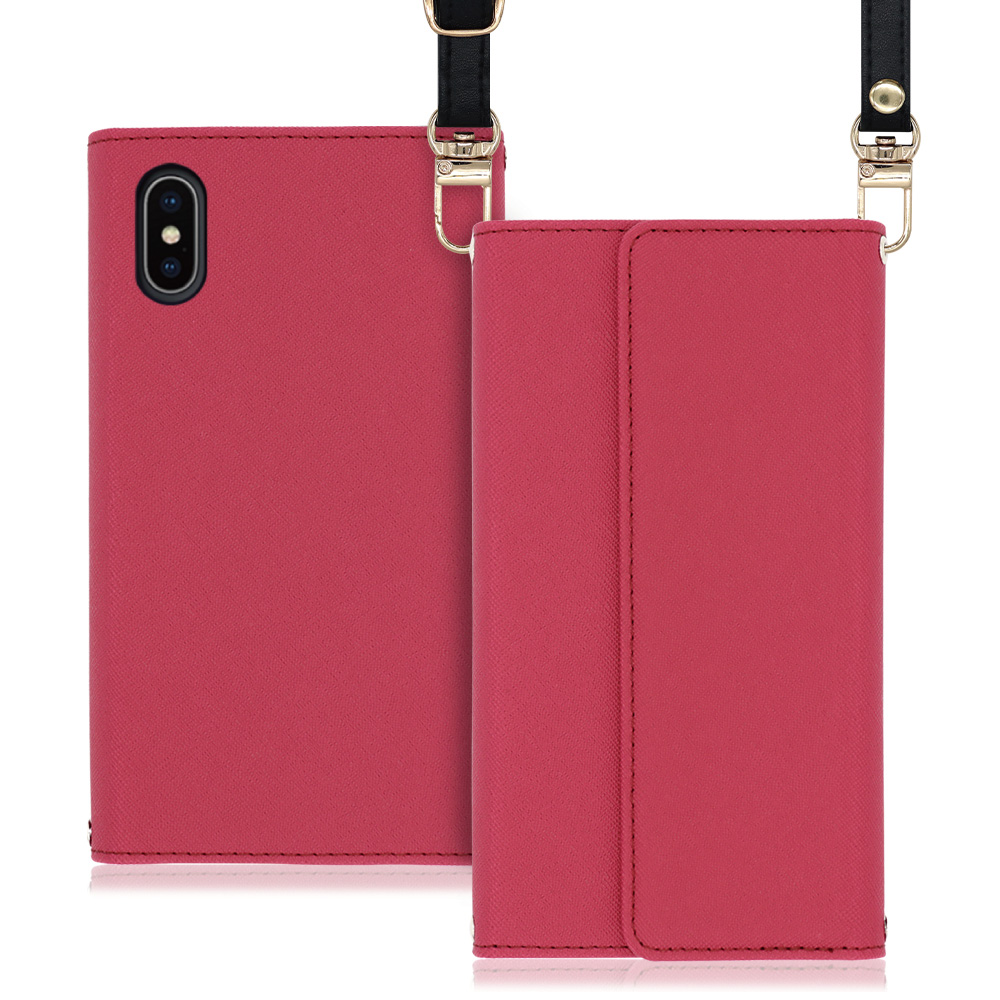 LOOF Strap iPhone X / XS 用 [ダスティローズ] 両手が使える ネックストラップ ショルダー ロングストラップ付きケース カード収納 幅広ポケット