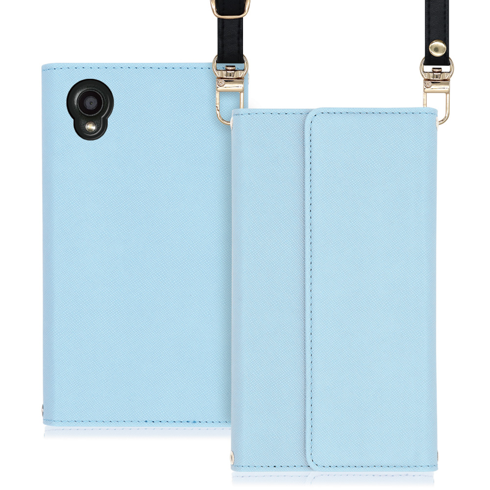 LOOF Strap Series DIGNO BX2 / SX2 用 [ブルー] 両手が使える ネックストラップ ショルダー ロングストラップ付きケース カード収納 幅広ポケット