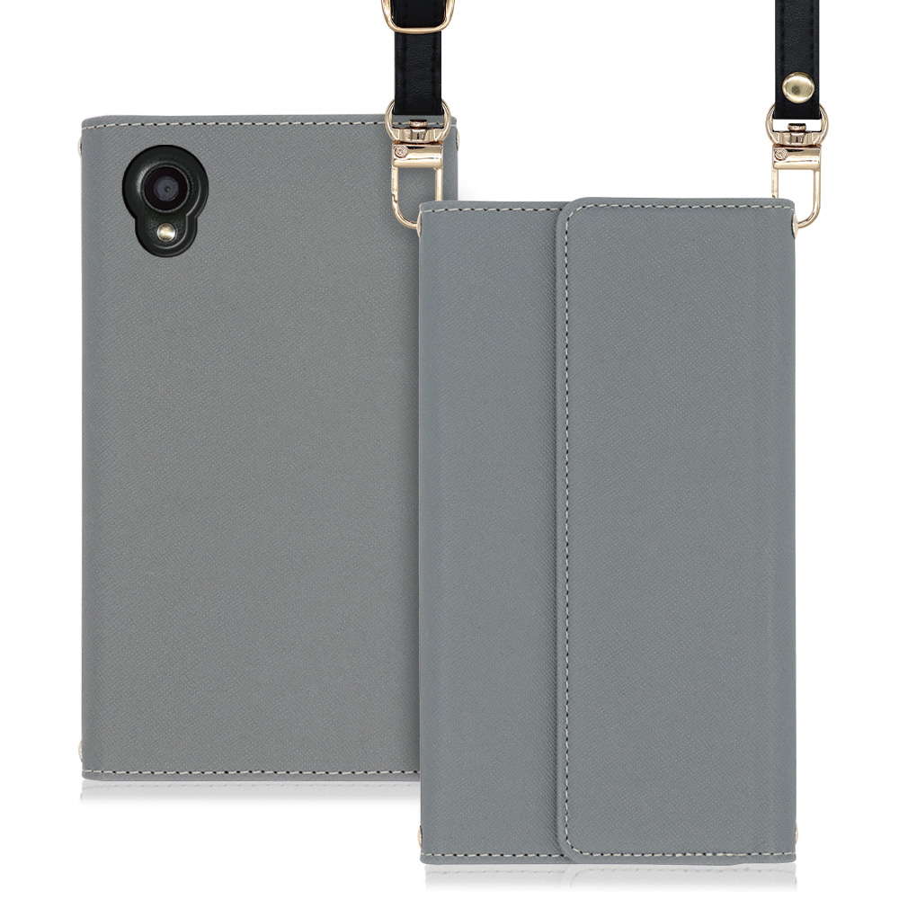 LOOF Strap Series DIGNO BX2 / SX2 用 [グレー] 両手が使える ネックストラップ ショルダー ロングストラップ付きケース カード収納 幅広ポケット