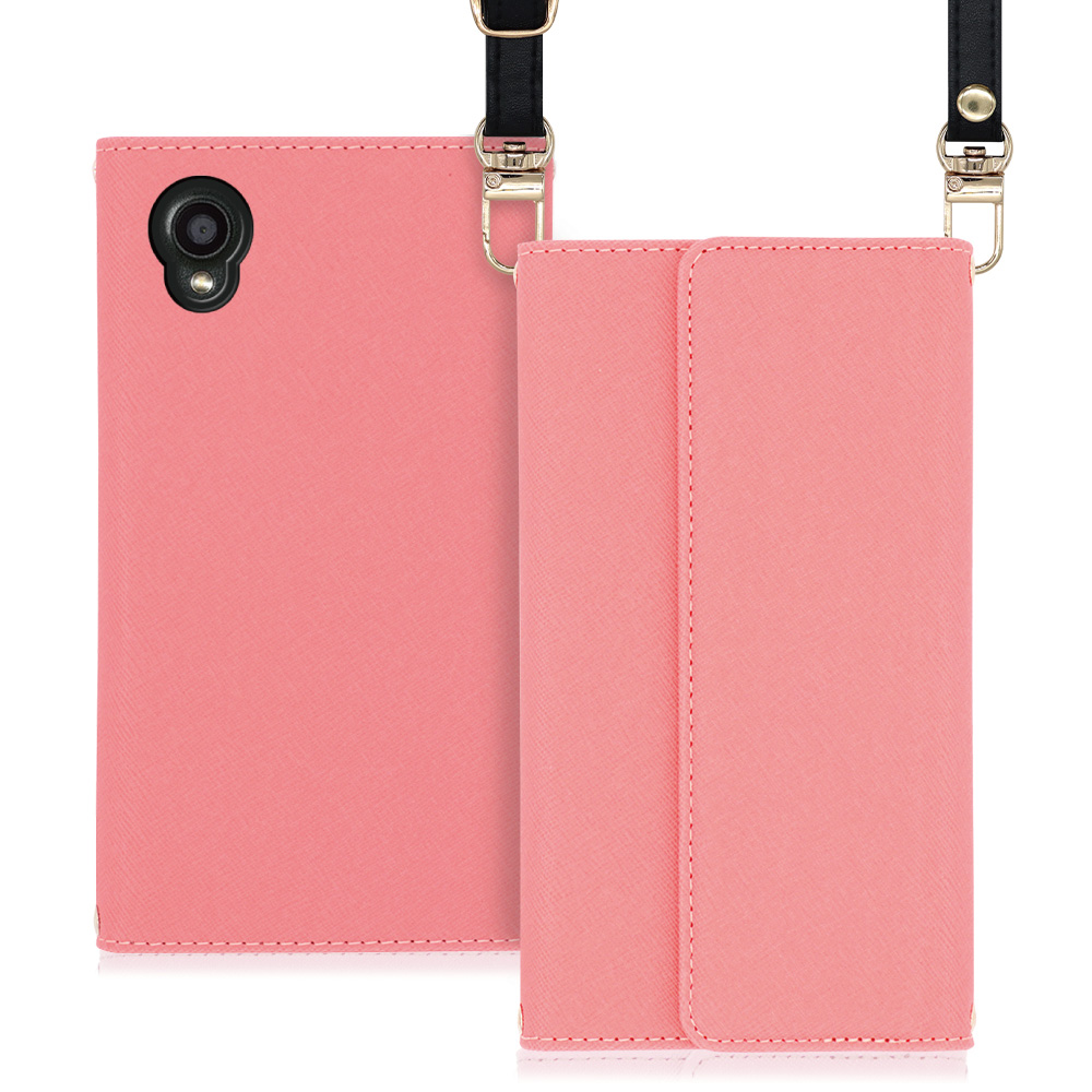 LOOF Strap Series DIGNO BX2 / SX2 用 [ピンク] 両手が使える ネックストラップ ショルダー ロングストラップ付きケース カード収納 幅広ポケット
