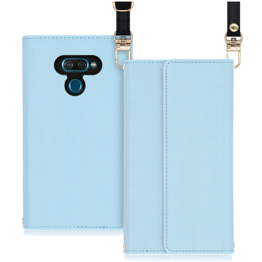LOOF Strap LG K50 用 [ブルー] 両手が使える ネックストラップ ショルダー ロングストラップ付きケース カード収納 幅広ポケット