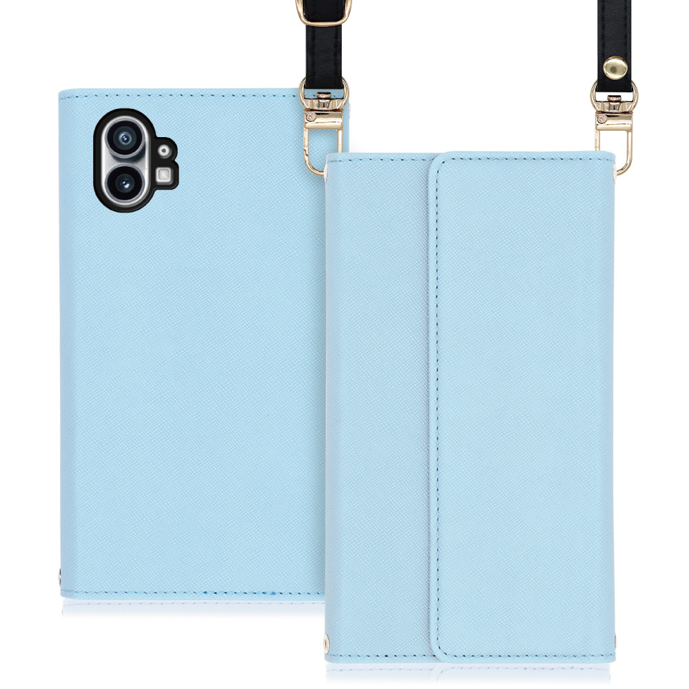 LOOF Strap Series Nothing Phone (1) 用 [ブルー] 両手が使える ネックストラップ ショルダー ロングストラップ付きケース カード収納 幅広ポケット
