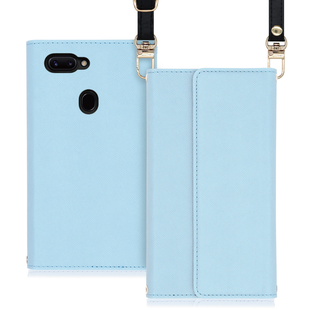 LOOF Strap OPPO R15 Pro 用 [ブルー] 両手が使える ネックストラップ ショルダー ロングストラップ付きケース カード収納 幅広ポケット