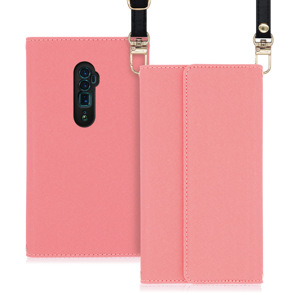 LOOF Strap OPPO Reno 10x Zoom 用 [ピンク] 両手が使える ネックストラップ ショルダー ロングストラップ付きケース カード収納 幅広ポケット