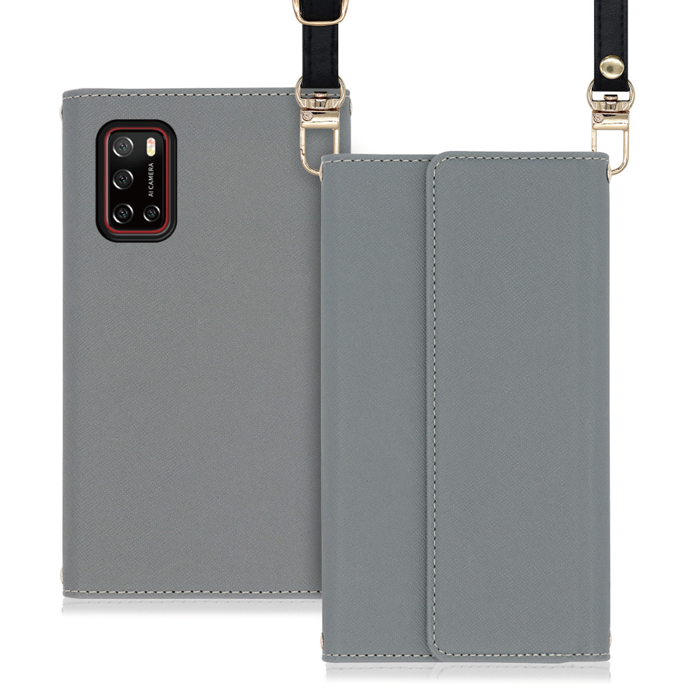 LOOF Strap Rakuten BIG s 用 [グレー] 両手が使える ネックストラップ ショルダー ロングストラップ付きケース カード収納 幅広ポケット