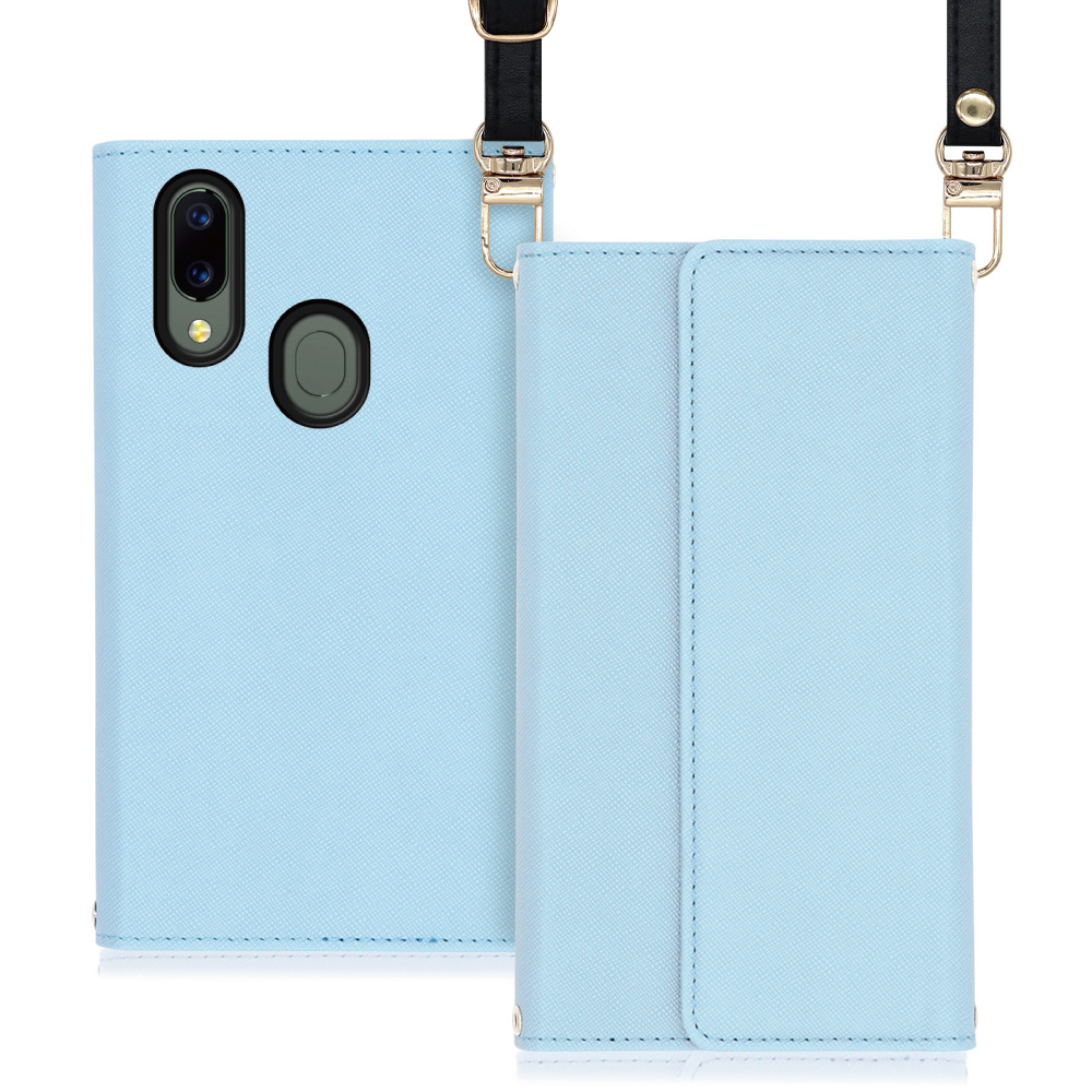 LOOF Strap UMIDIGI A3X 用 [ブルー] 両手が使える ネックストラップ ショルダー ロングストラップ付きケース カード収納 幅広ポケット