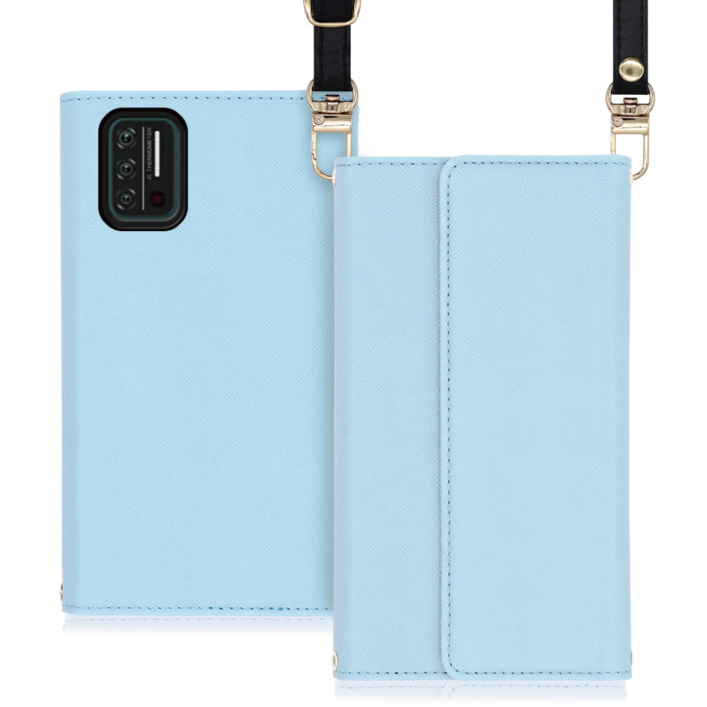 LOOF Strap UMIDIGI A7S 用 [ブルー] 両手が使える ネックストラップ ショルダー ロングストラップ付きケース カード収納 幅広ポケット