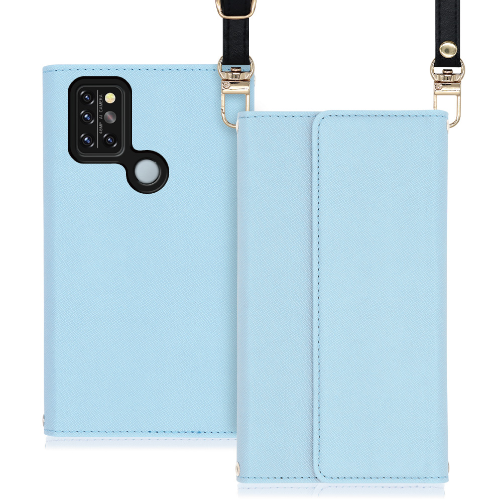 LOOF Strap UMIDIGI A9 Pro 用 [ブルー] 両手が使える ネックストラップ ショルダー ロングストラップ付きケース カード収納 幅広ポケット