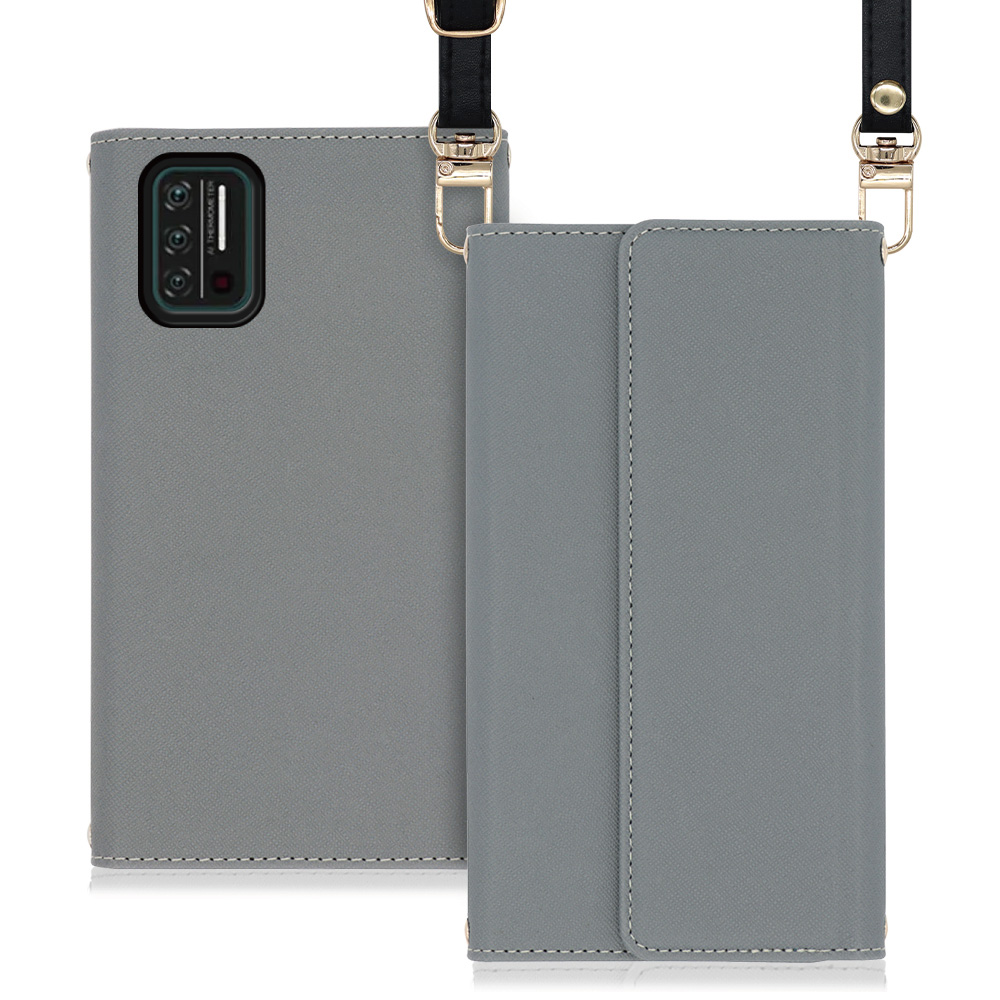 LOOF Strap UMIDIGI A7S 用 [グレー] 両手が使える ネックストラップ ショルダー ロングストラップ付きケース カード収納 幅広ポケット