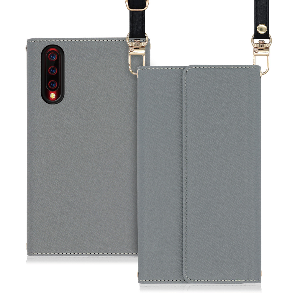 LOOF Strap UMIDIGI X 用 [グレー] 両手が使える ネックストラップ ショルダー ロングストラップ付きケース カード収納 幅広ポケット