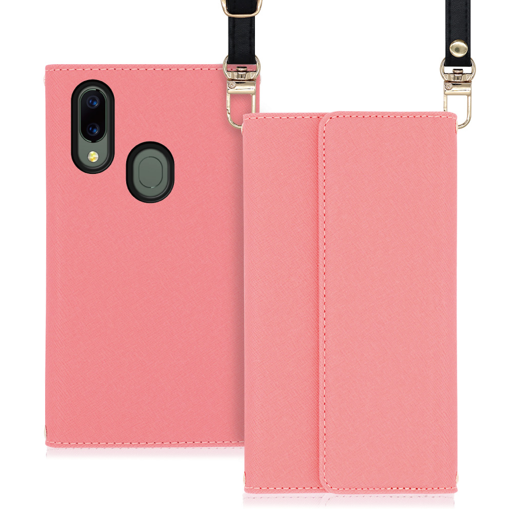 LOOF Strap UMIDIGI A3X 用 [ピンク] 両手が使える ネックストラップ ショルダー ロングストラップ付きケース カード収納 幅広ポケット