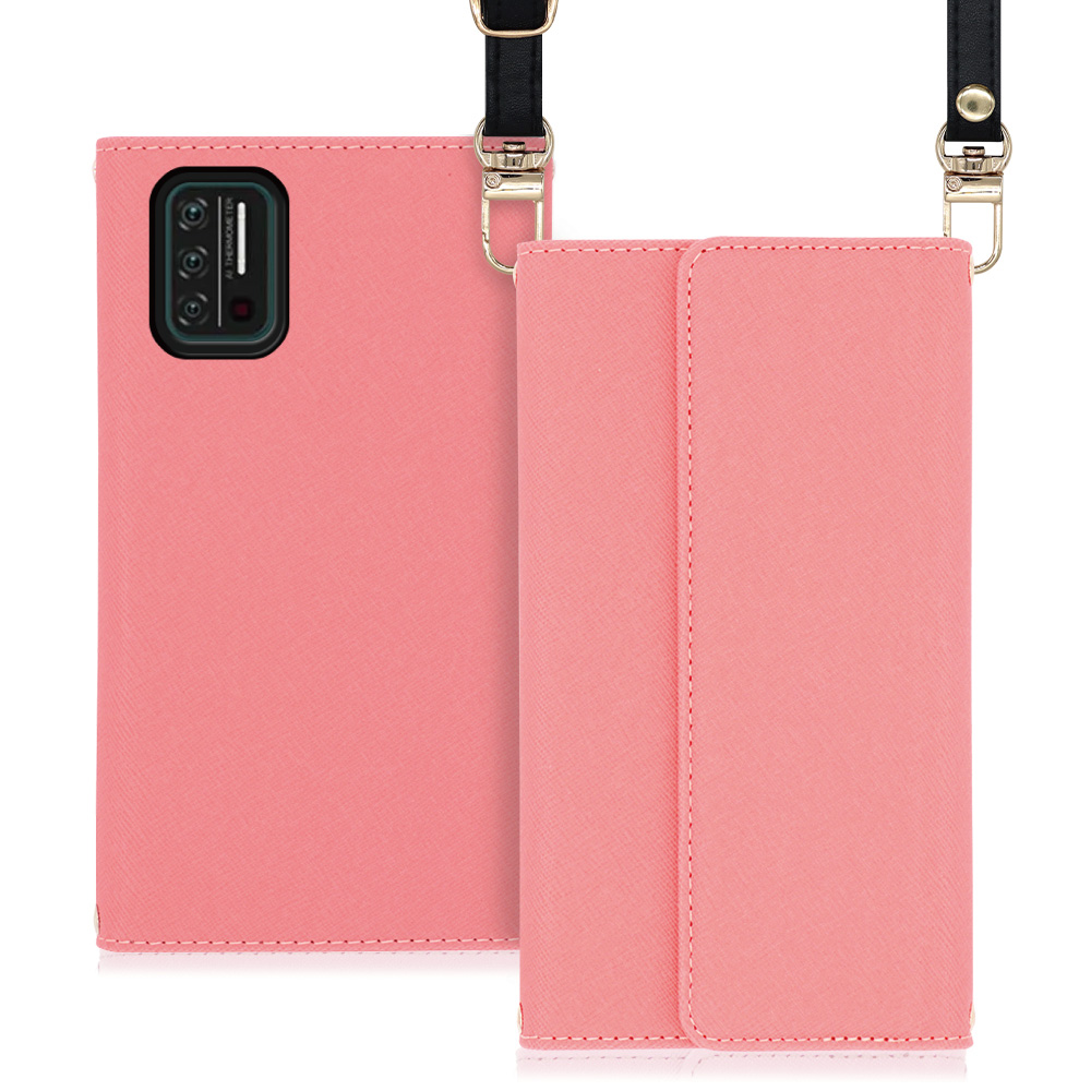 LOOF Strap UMIDIGI A7S 用 [ピンク] 両手が使える ネックストラップ ショルダー ロングストラップ付きケース カード収納 幅広ポケット