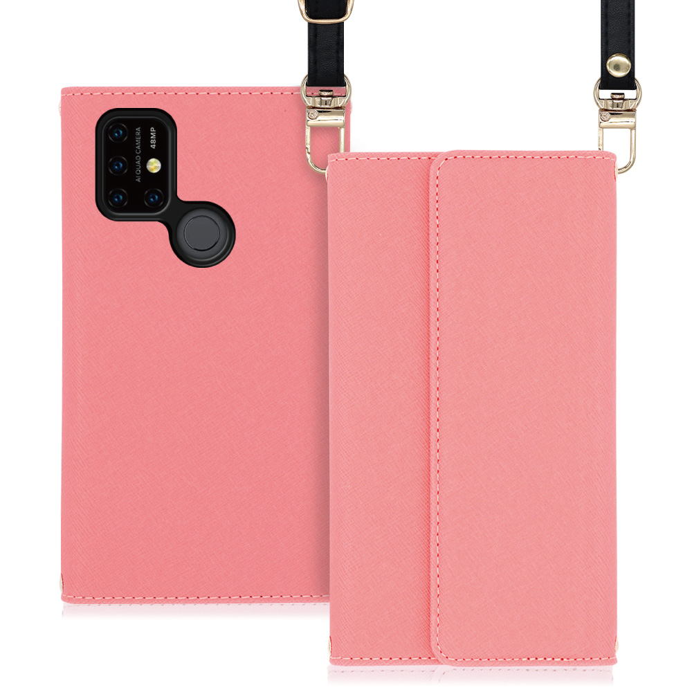 LOOF Strap UMIDIGI Power 3 用 [ピンク] 両手が使える ネックストラップ ショルダー ロングストラップ付きケース カード収納 幅広ポケット