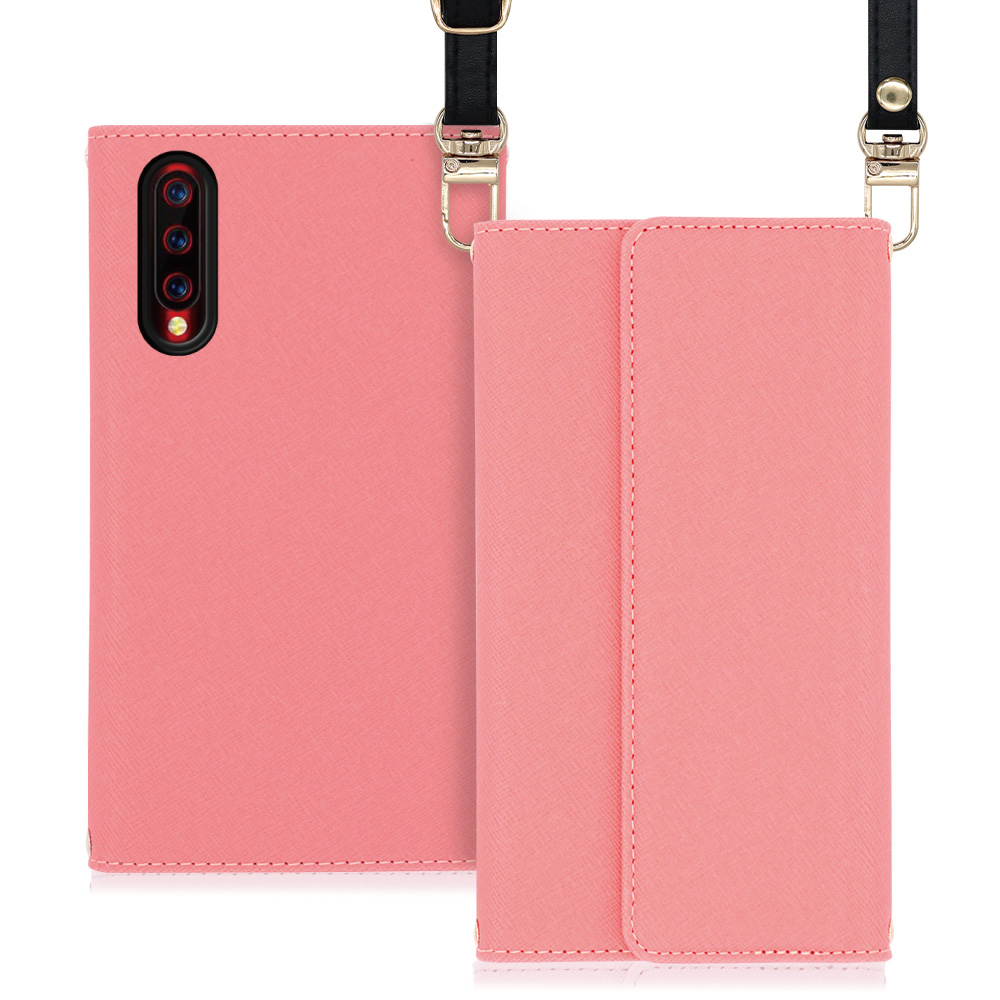 LOOF Strap UMIDIGI X 用 [ピンク] 両手が使える ネックストラップ ショルダー ロングストラップ付きケース カード収納 幅広ポケット