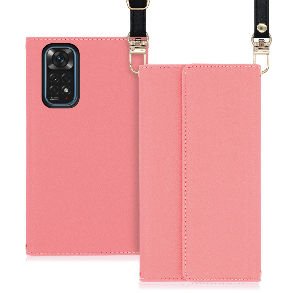 LOOF Strap Xiaomi Redmi Note 11 用 [ピンク] 両手が使える ネックストラップ ショルダー ロングストラップ付きケース カード収納 幅広ポケット